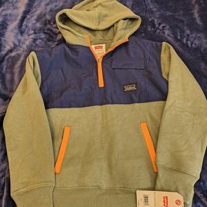 Levi's Two-Tone Olive & Navy Pullover Hoodie with Orange Trim